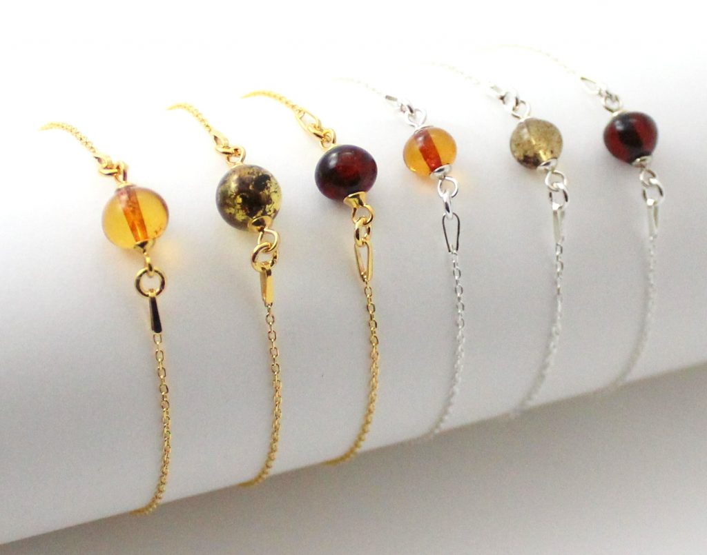 Bracelet ambre et argent minimaliste - goutte sculptée